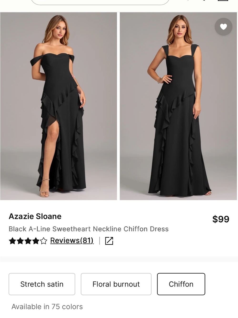 Azazie Black One-Shoulder Ruffle A-Line Gown